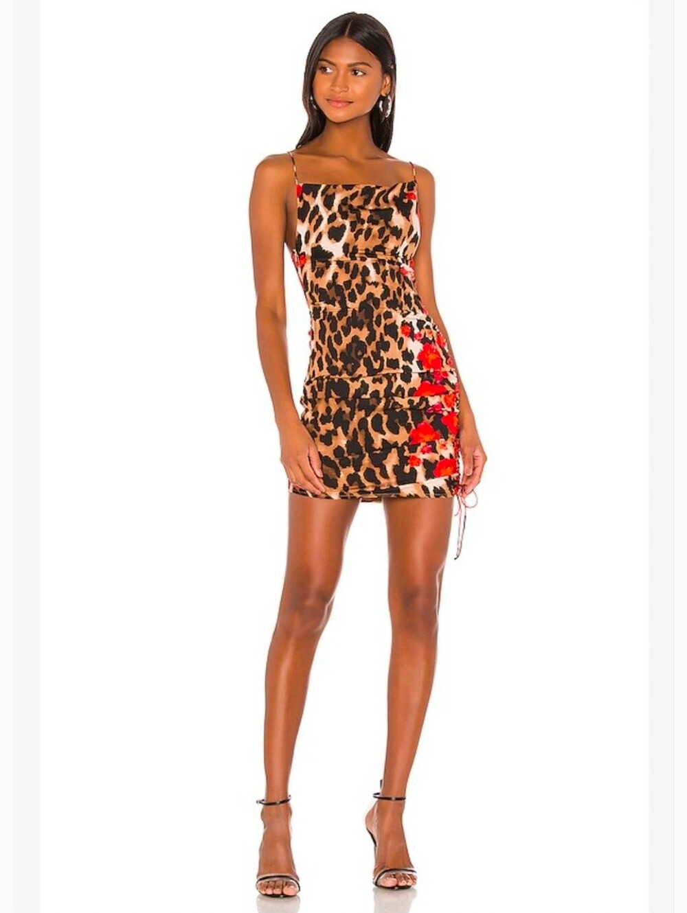 Superdown Sarah Side Tide Leopard Print Mini Dress Red Floral Accents Size XS
